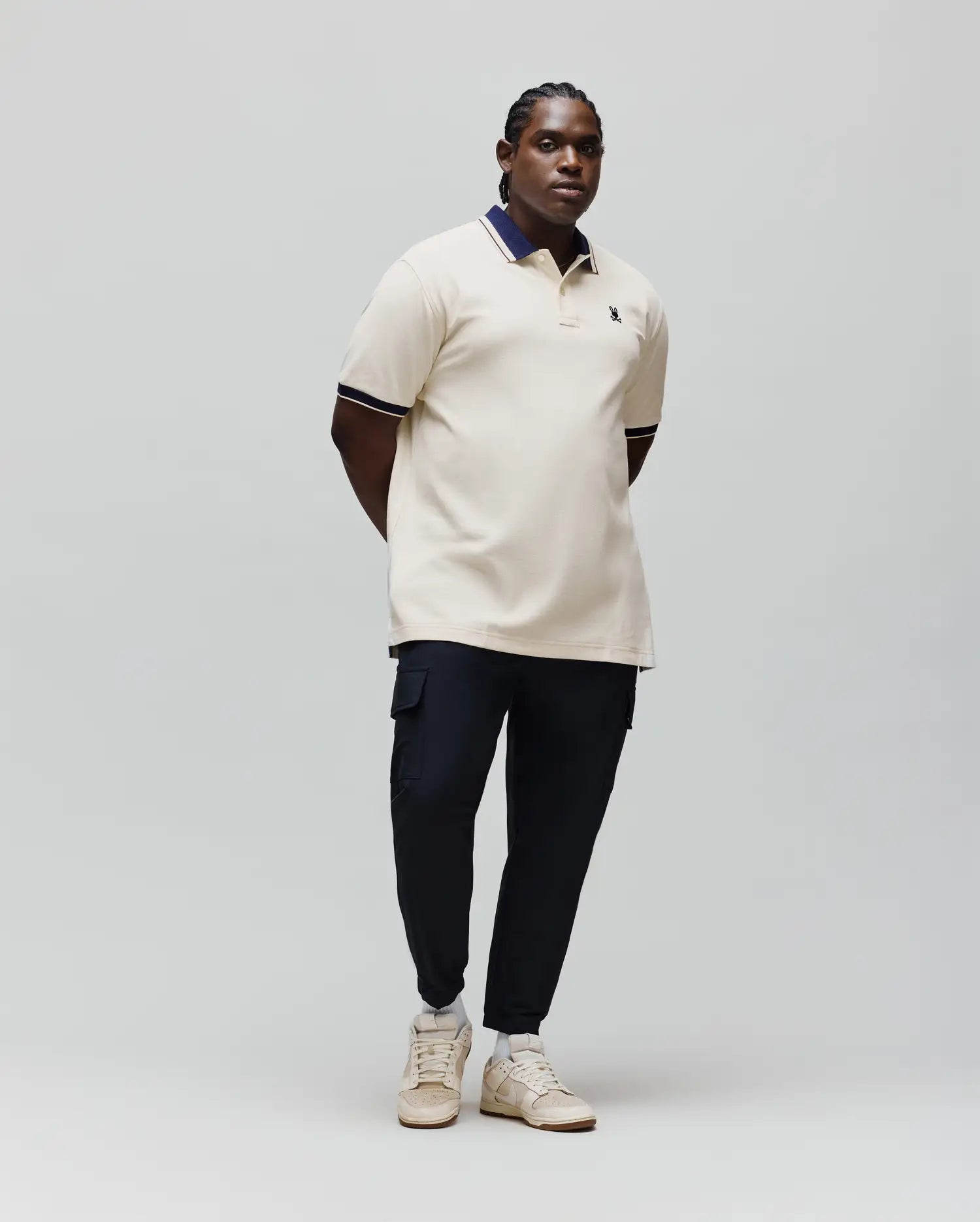 MENS BIG AND TALL INDIGO TEXTURED COLLAR PIQUE POLO - BT0100016 - Image 2