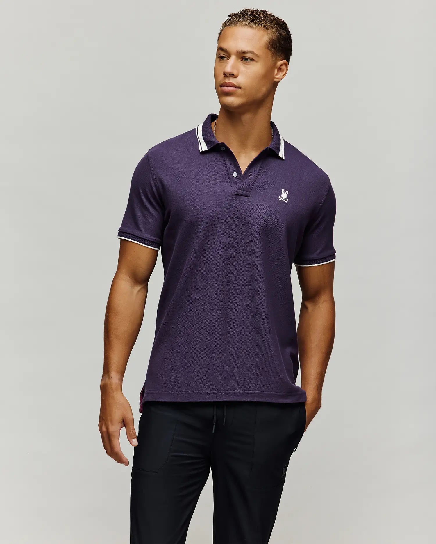 MENS INDIGO TEXTURED COLLAR PIQUE POLO - MT0100082 - Image 3