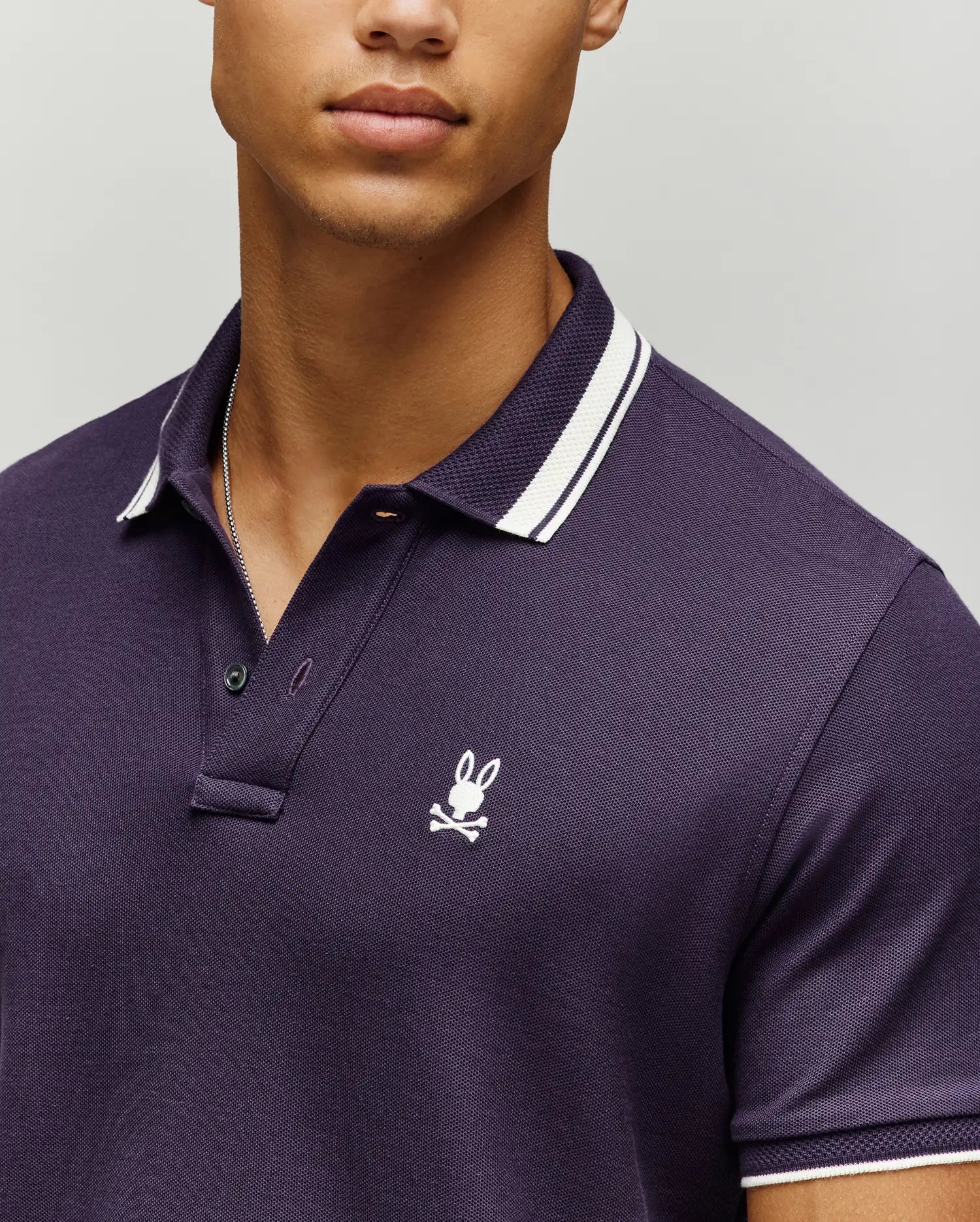 MENS INDIGO TEXTURED COLLAR PIQUE POLO - MT0100082 - Image 2