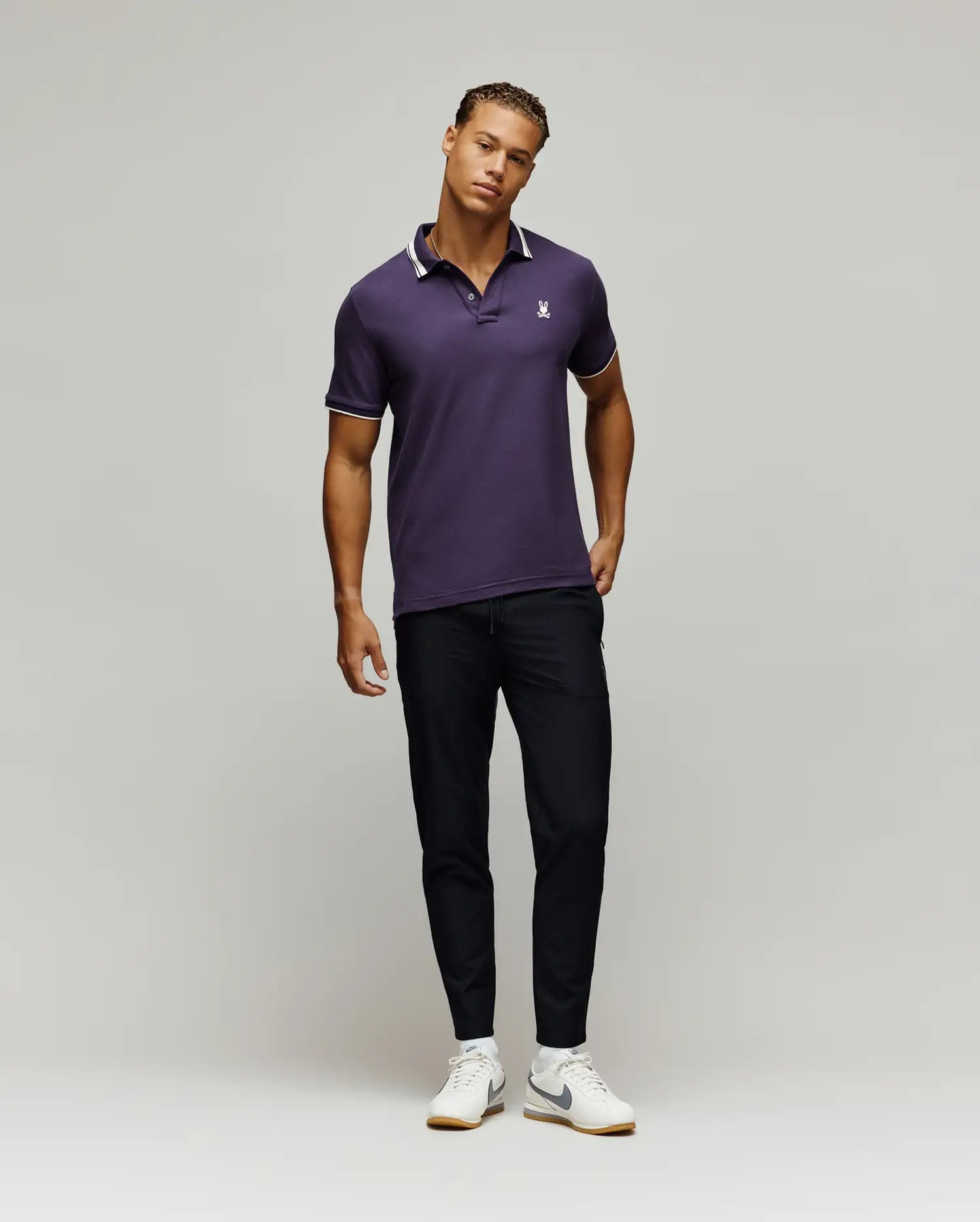 MENS INDIGO TEXTURED COLLAR PIQUE POLO - MT0100082 - Image 4