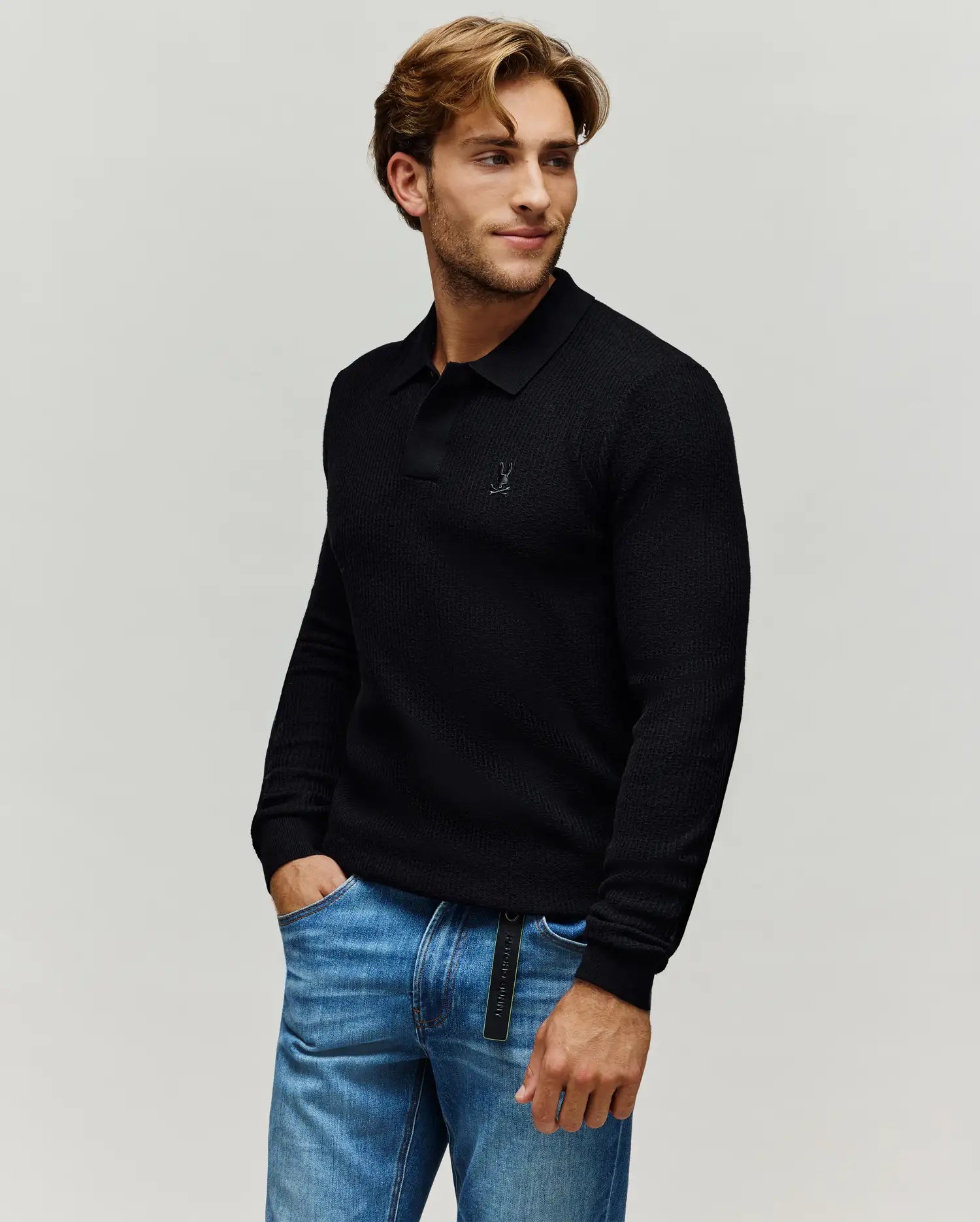 MENS ROMAN LONG SLEEVE KNIT POLO - MT0100153